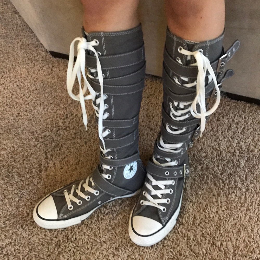 Multi Strap Buckle Gray Knee-high Converse